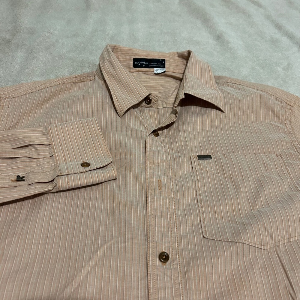 Rocawear Button Down Shirt Mens 2XL Orange Striped Long Sleeve Cotton Pinstripe